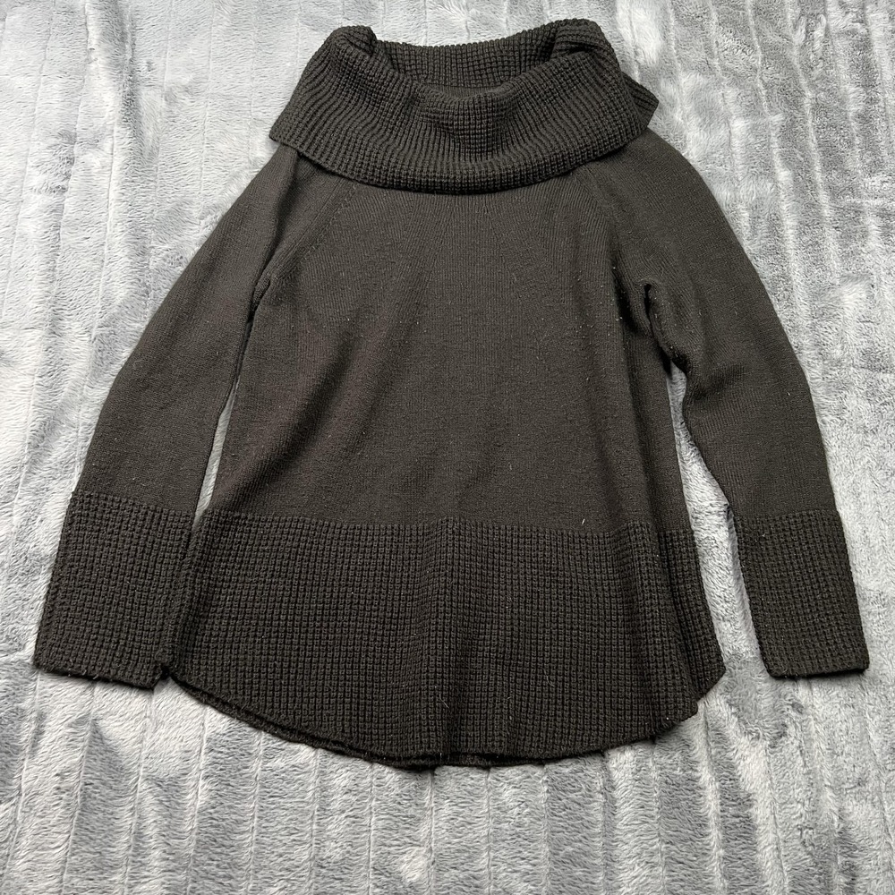 Calvin Klein Tunic Sweater Womens Medium Black Cowl Neck Waffle-Knit Heavyweight